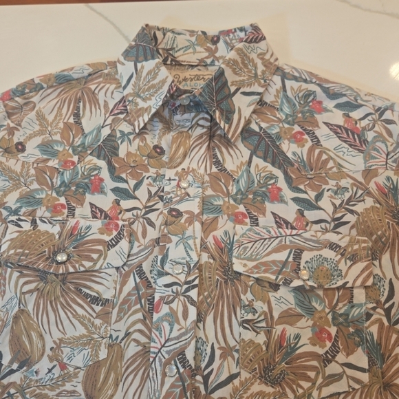 Western Aloha Floral Rodeo Rockabilly Pearl Snap Long Sleeve Shirt Medium Mens - Picture 2 of 10
